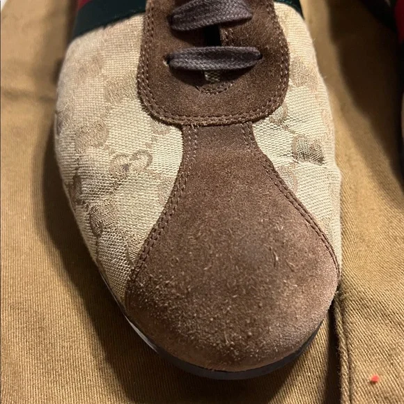 Vintage Gucci brown suede canvas GG Guccissima Optic men’s sneakers (12.5)